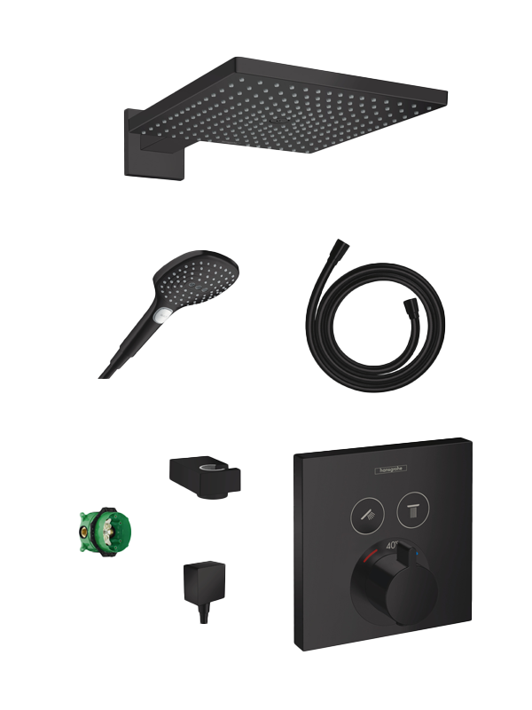 Hansgrohe Showerselect Duschsystem: Unterputz, Quadratischer Duschkopf, 30 cm, Schwarz Matt