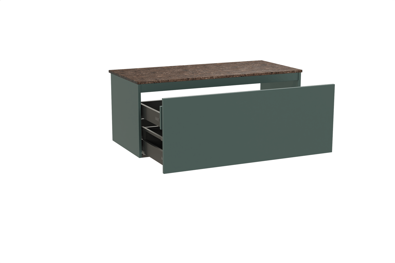 Balmani Sfera zwevend badkamermeubel 120 x 55 cm forest met Stretto enkel of dubbel tablet in marmer dark emperador