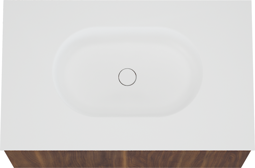 Balmani Sfera meuble salle de bains suspendu 90 x 55 cm noyer américain avec Tablo Oval plan simple en solid surface blanc mat