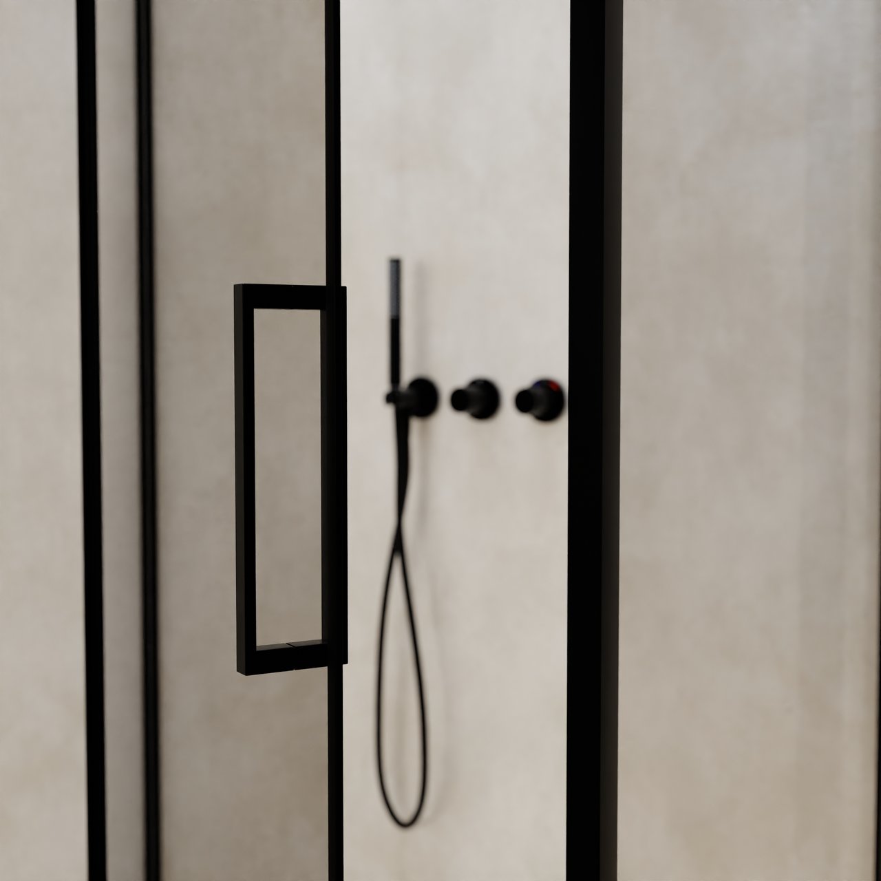 Balmani Senses Design douchehoek met linkse draaideur en vaste zijwand, 100 x 70 cm, Helder glas, Zwarte profielen