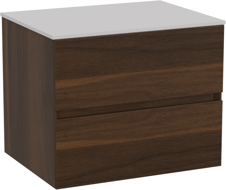 Storke Edge hängendes Möbelstück Set: 60 x 46 cm, Nussbaum, mit Tavola Einzel Waschtischplatte, Solid Surface Weiß matt