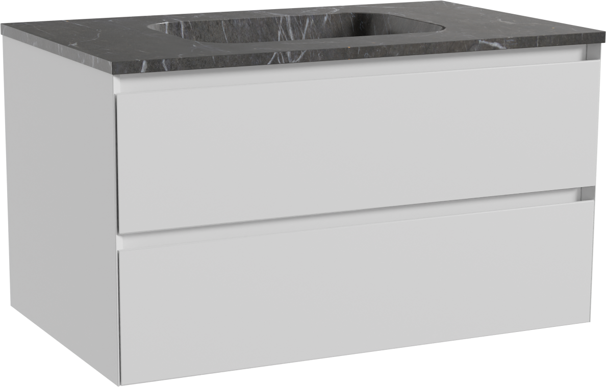 Balmani Mitra zwevend badmeubel 90 x 55 cm mat wit met Tablo Arcato enkele wastafel in marmer pietra grey