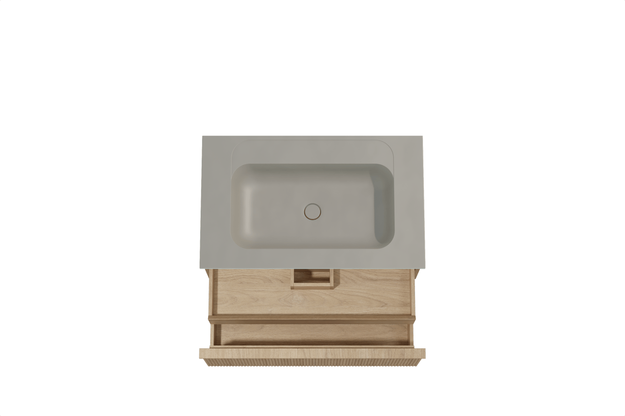 Balmani Forma meuble salle de bains suspendu 90 x 55 cm chêne naturel avec Tablo Strada plan simple en marbre composite soie grise, Nervure droite symétrique verticale