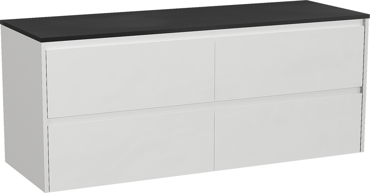 Storke Seda zwevend badmeubel 150 x 52 cm mat wit met Panton enkel of dubbel wastafelblad in gepoedercoate mdf mat zwart