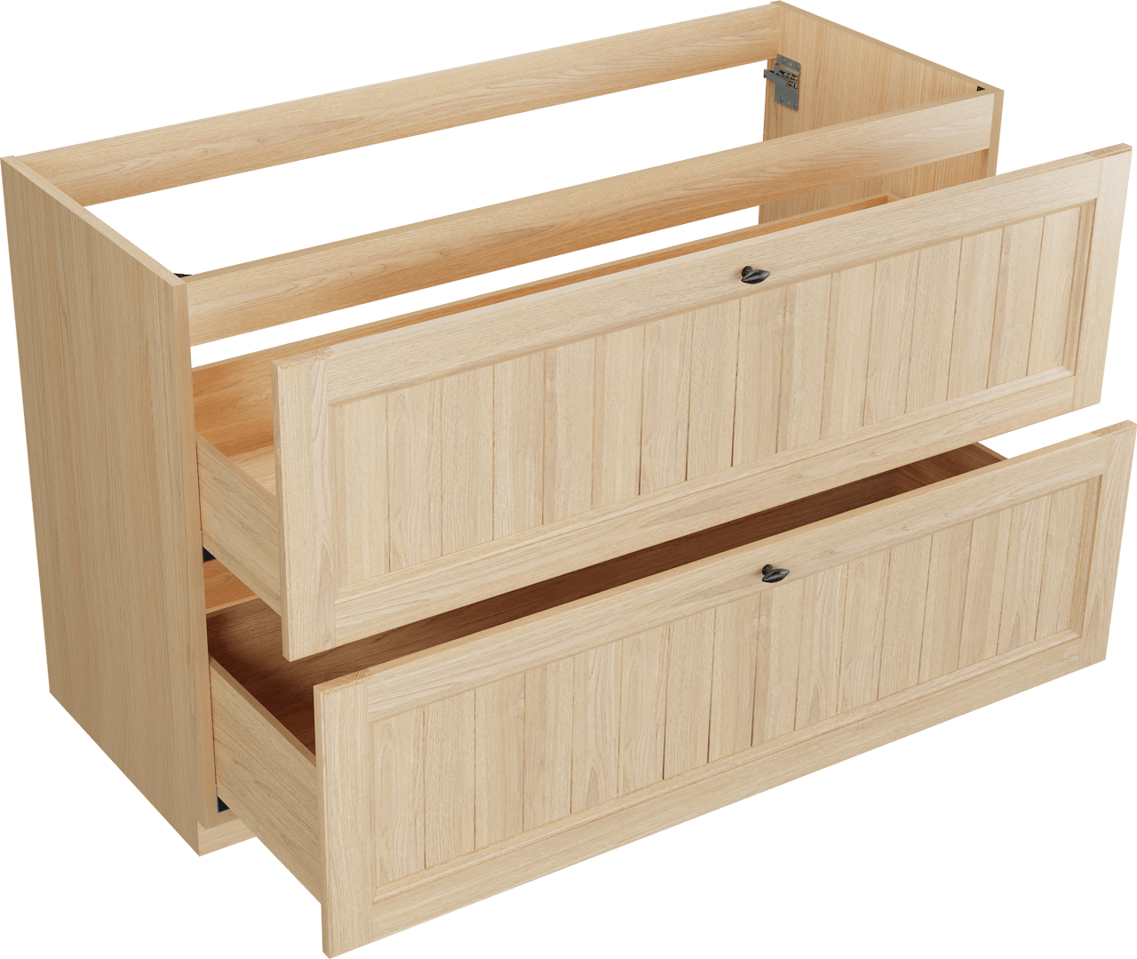 Balmani Lemon stehender Waschbeckenunterschrank: 135 x 55 cm, Naturbelassene Eiche Furnier, 2 Schubladen