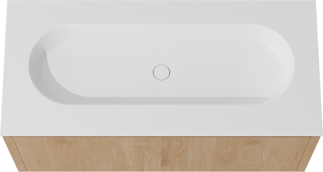 Balmani Eclips zwevend badkamermeubel 120 x 55 cm Natuur eik met Tablo Oval enkele wastafel in Solid Surface mat wit