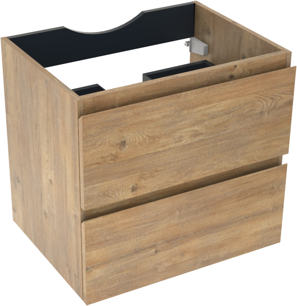 Linie Lado zwevend badkamermeubel 60 x 46 cm natuur eik met Lado enkel tablet in melamine natuur eik