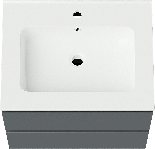 Linie Lado zwevend badkamermeubel 60 x 46 cm blauw antraciet met Vano enkele wastafel in composietmarmer glanzend wit