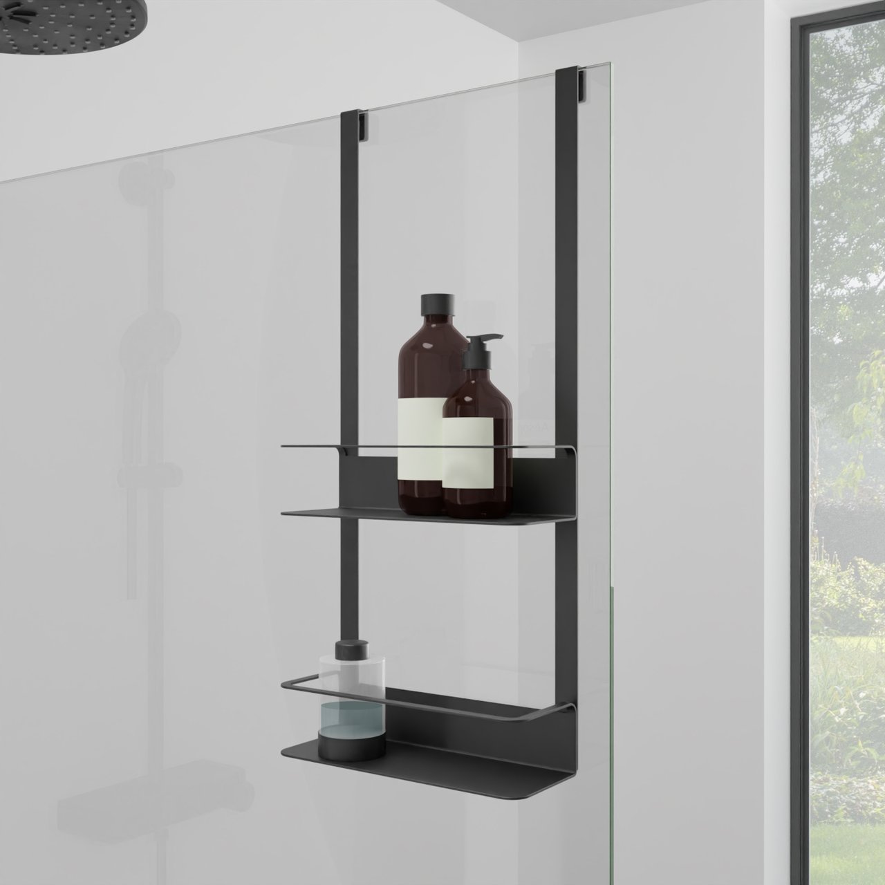 Blaufoss Tika dubbele shampoohouder voor douchewand mat zwart