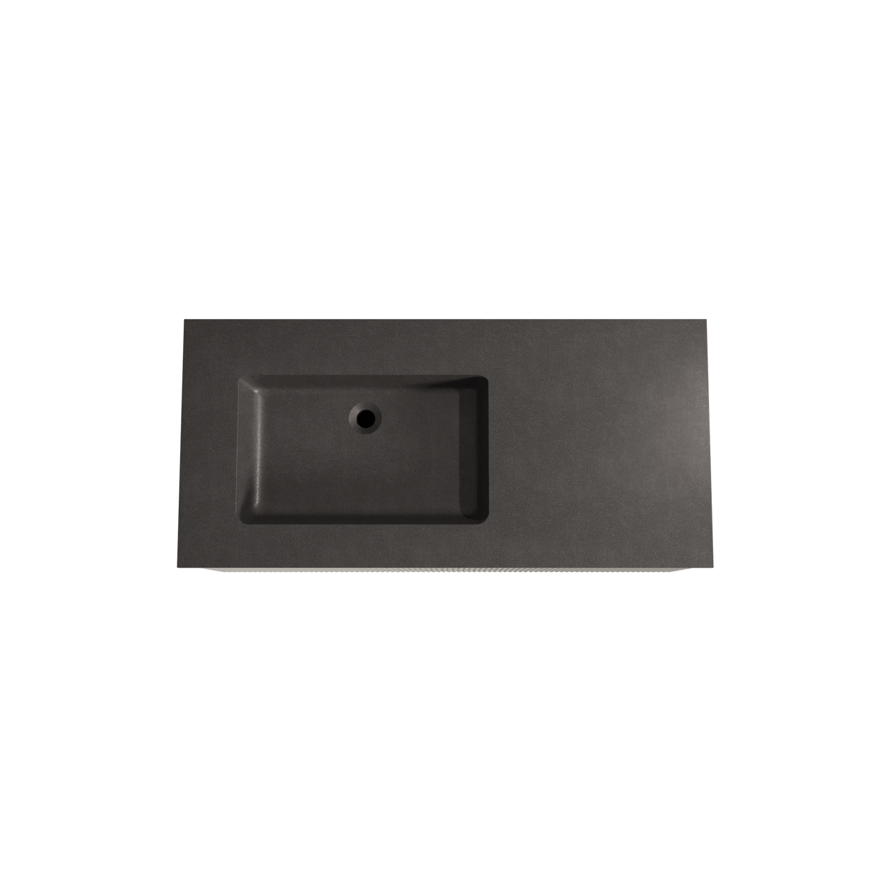 Storke Ribs meuble salle de bains suspendu 110 x 52 cm soie grise avec Scuro plan vasque asymétrique à gauche en quartz noir mat, Nervure droite symétrique verticale