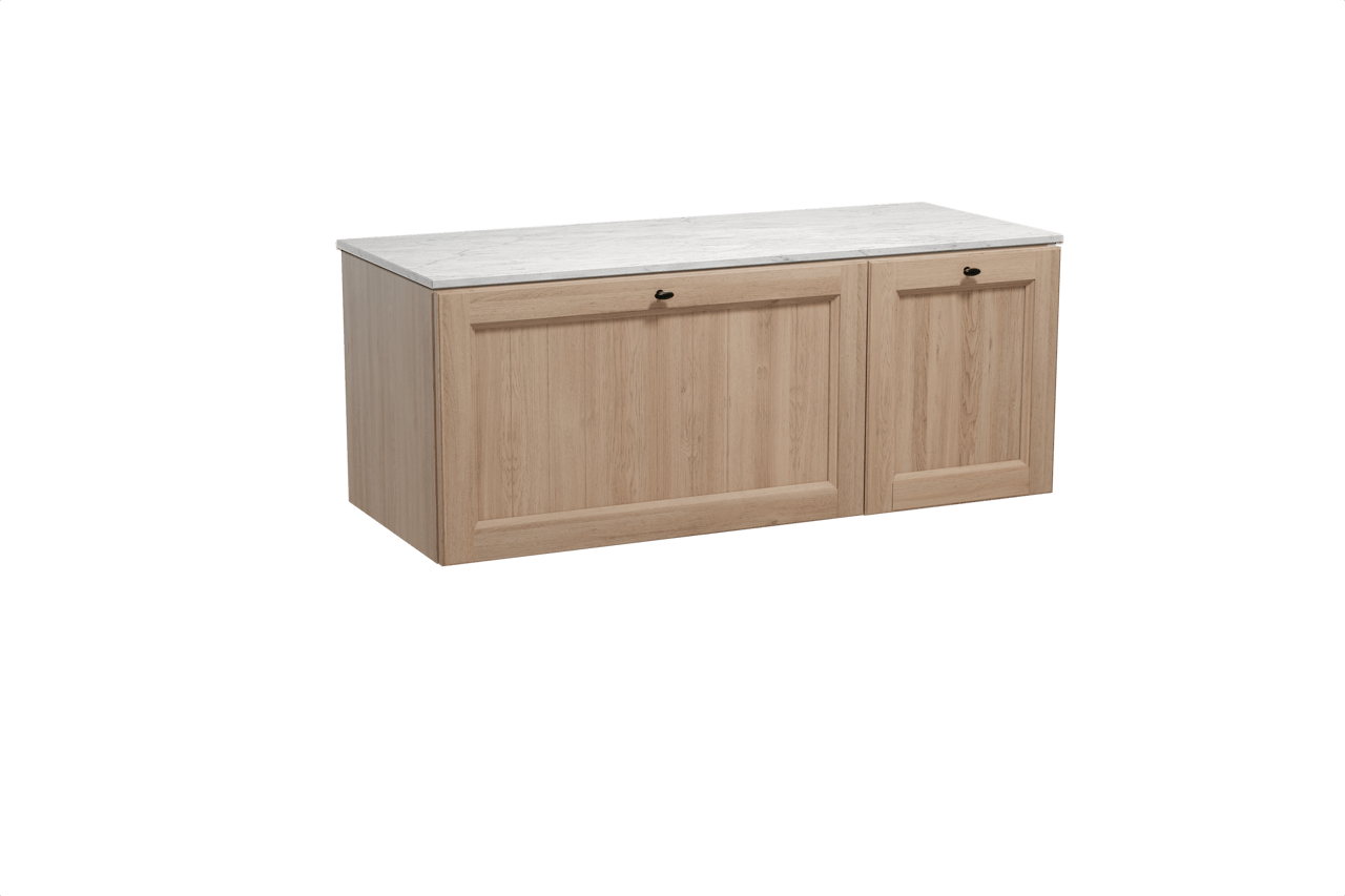 Balmani Lemon meuble salle de bains suspendu 135 x 55 cm chêne vieilli avec Stretto tablette simple ou double en marbre carrare