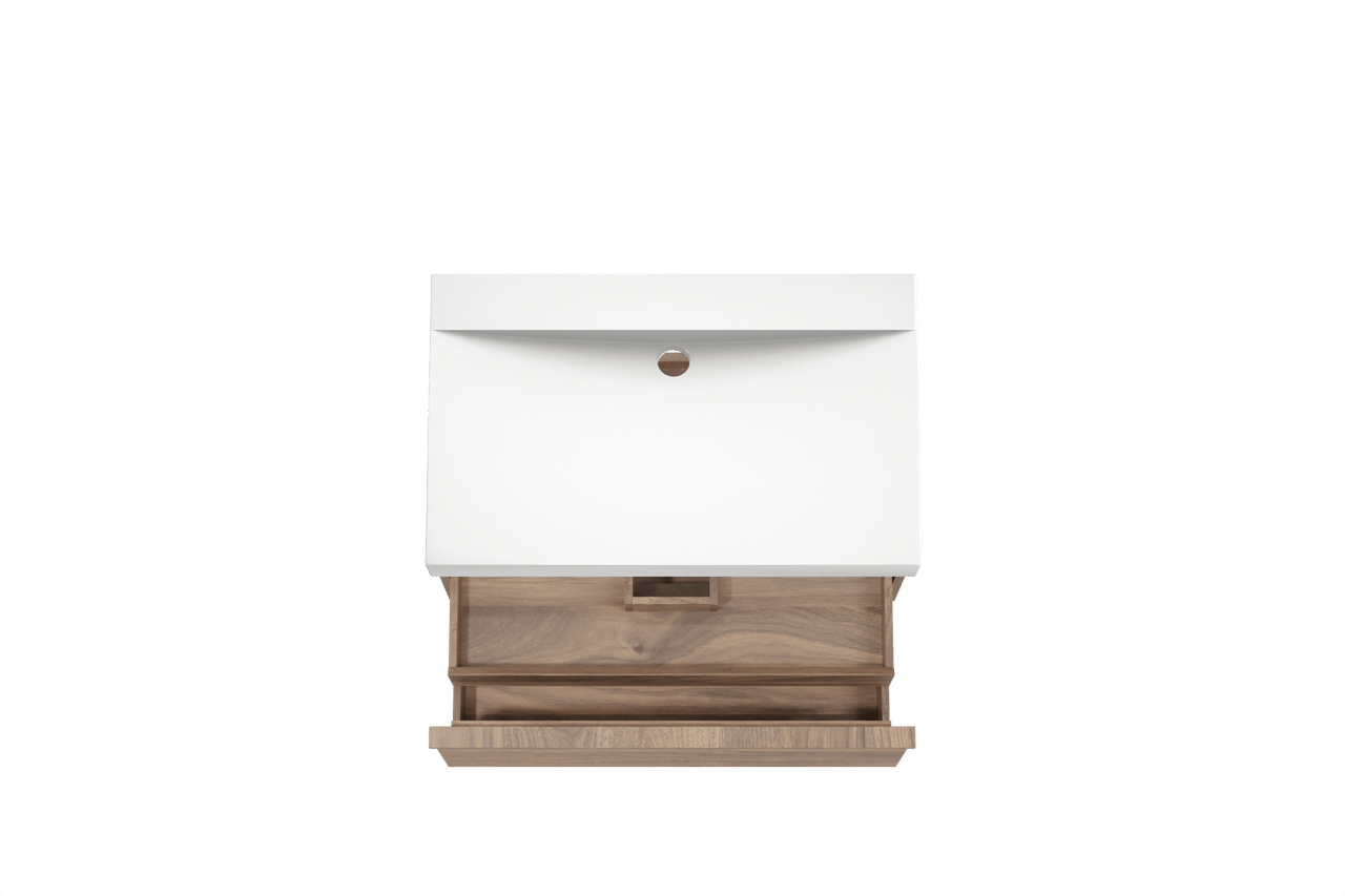 Balmani Forma hängendes Möbelstück Set: 90 x 55 cm, Amerikanischer Nussbaum, mit Wave Einzelwaschtisch, Solid Surface, Weiß matt, Horizontale symmetrische gerade Rippe