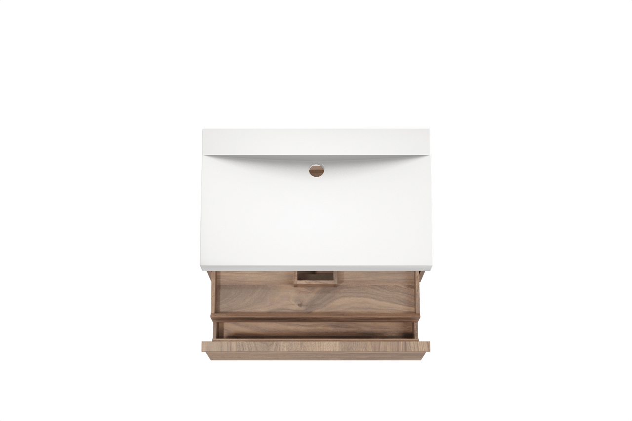 Balmani Forma zwevend badkamermeubel 90 x 55 cm amerikaanse notelaar met Wave enkele wastafel in solid surface mat wit, Horizontale symmetrische rechte ribbel