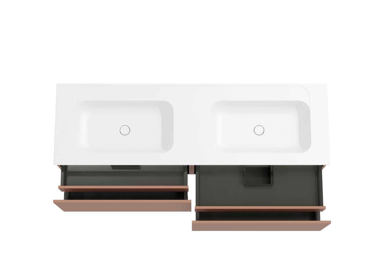 Balmani Sfera meuble salle de bains suspendu 180 x 55 cm cotto avec Tablo Strada double vasque en marbre composite blanc mat