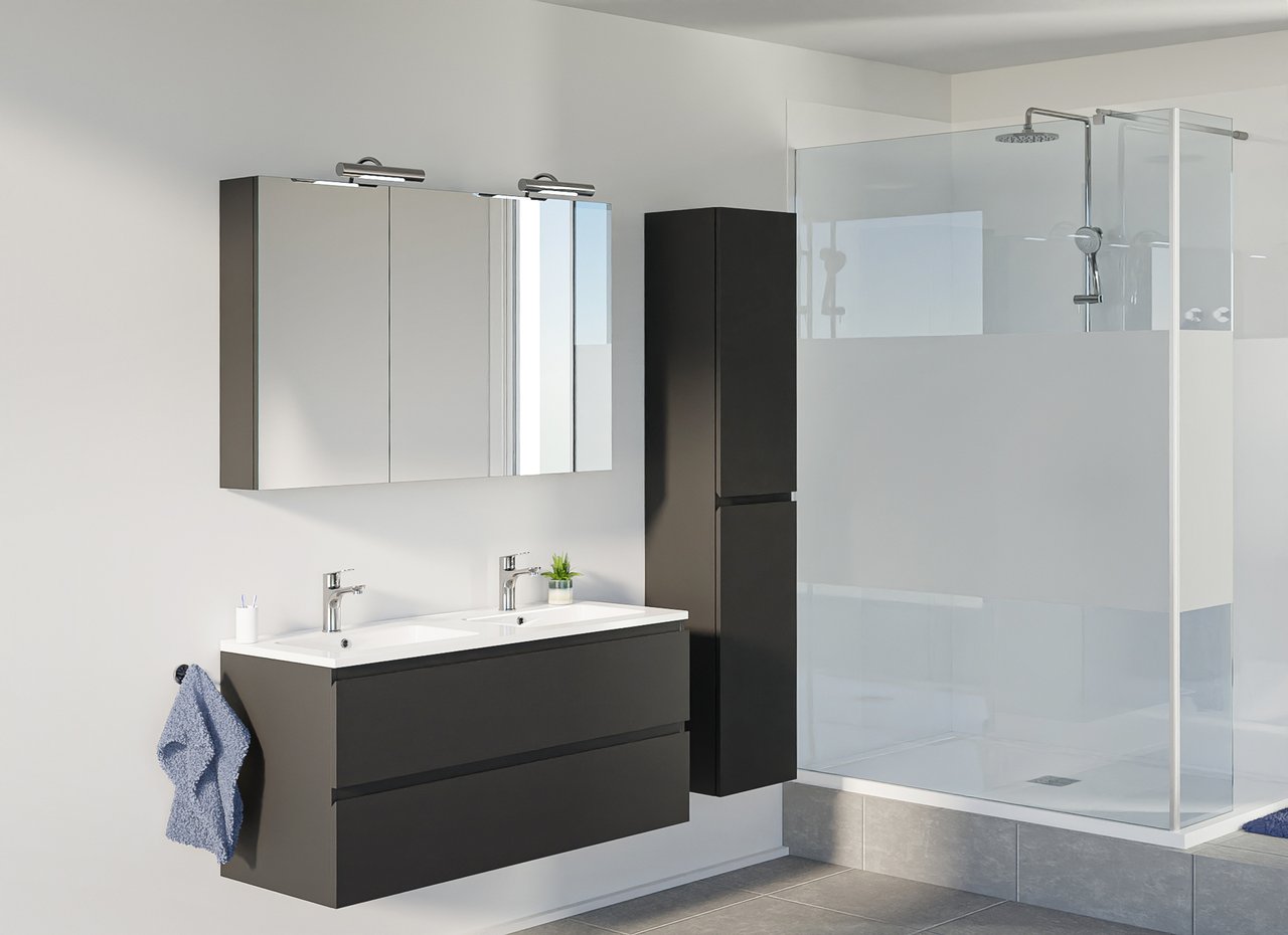 Linie Lado zwevende wastafelonderkast 120 x 46 cm Mat Zwart 2 lades 2 sifonuitsparingen