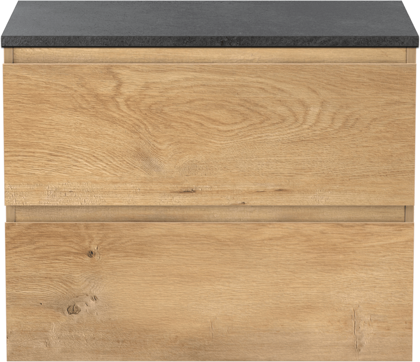 Linie Lado hängendes Möbelstück Set: 70 x 46 cm, Naturbelassene Eiche, mit Lado Einzel Waschtischplatte, Melamin Schiefergrau