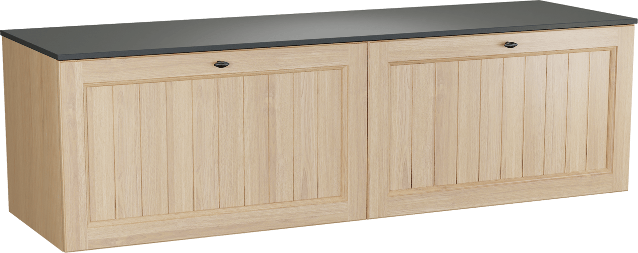 Balmani Lemon zwevend badkamermeubel 180 x 55 cm, fineer natuur eik met Stretto enkel of dubbel tablet in graniet zwart