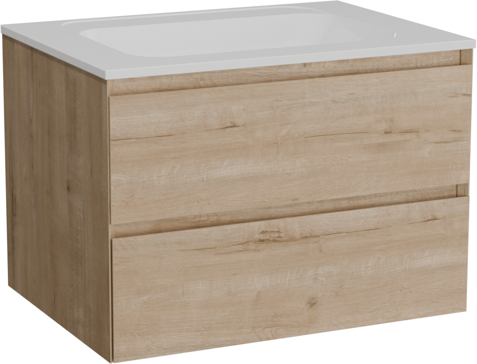 Balmani Mitra zwevend badkamermeubel 75 x 55 cm ruwe eik met Tablo Strada enkele wastafel in composietmarmer glanzend wit