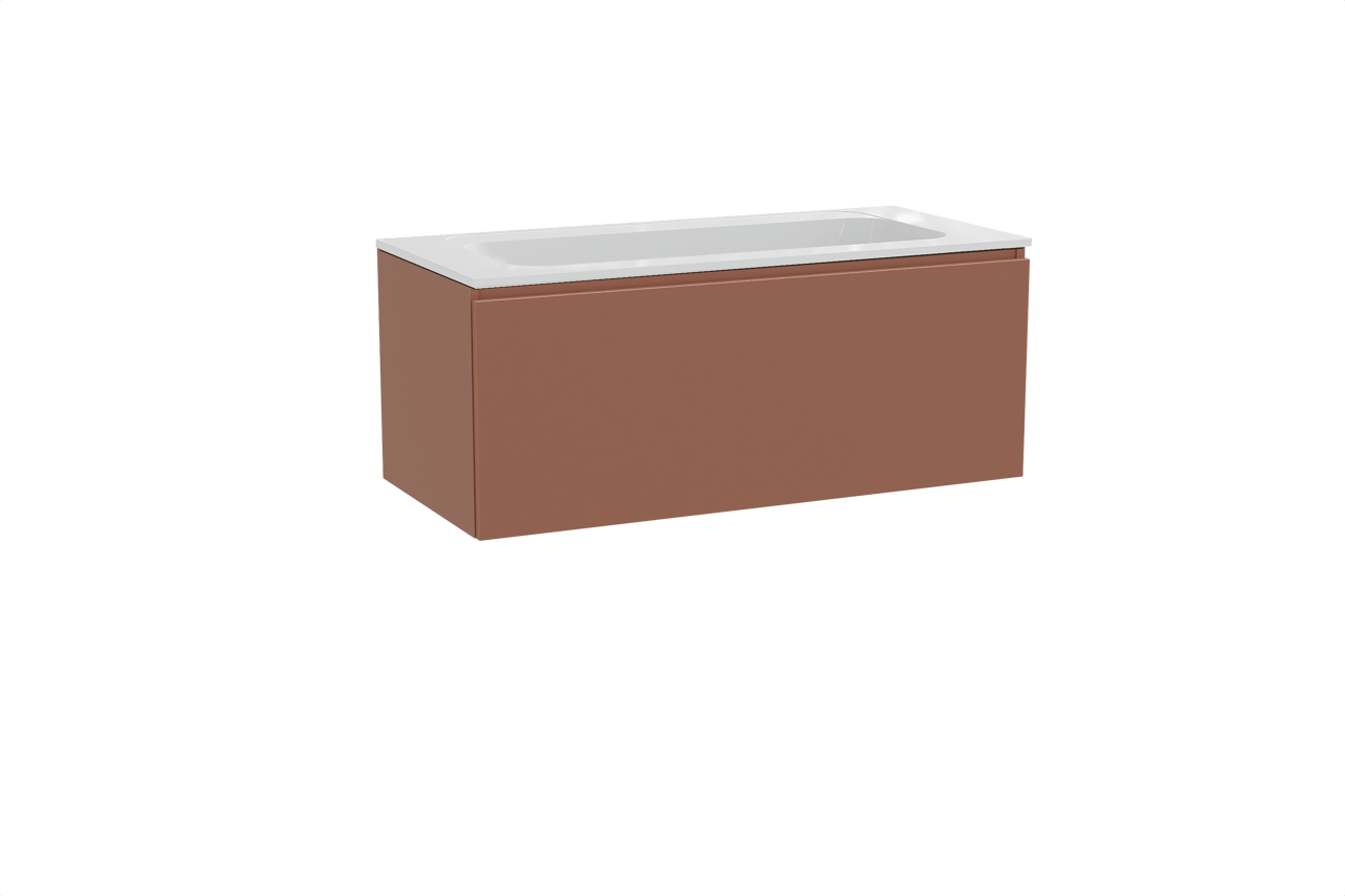 Balmani Sfera hängendes Möbelstück Set: 120 x 55 cm, Cotto, mit Tablo Strada Einzelwaschtisch, Marmorkomposit Weiß glänzend