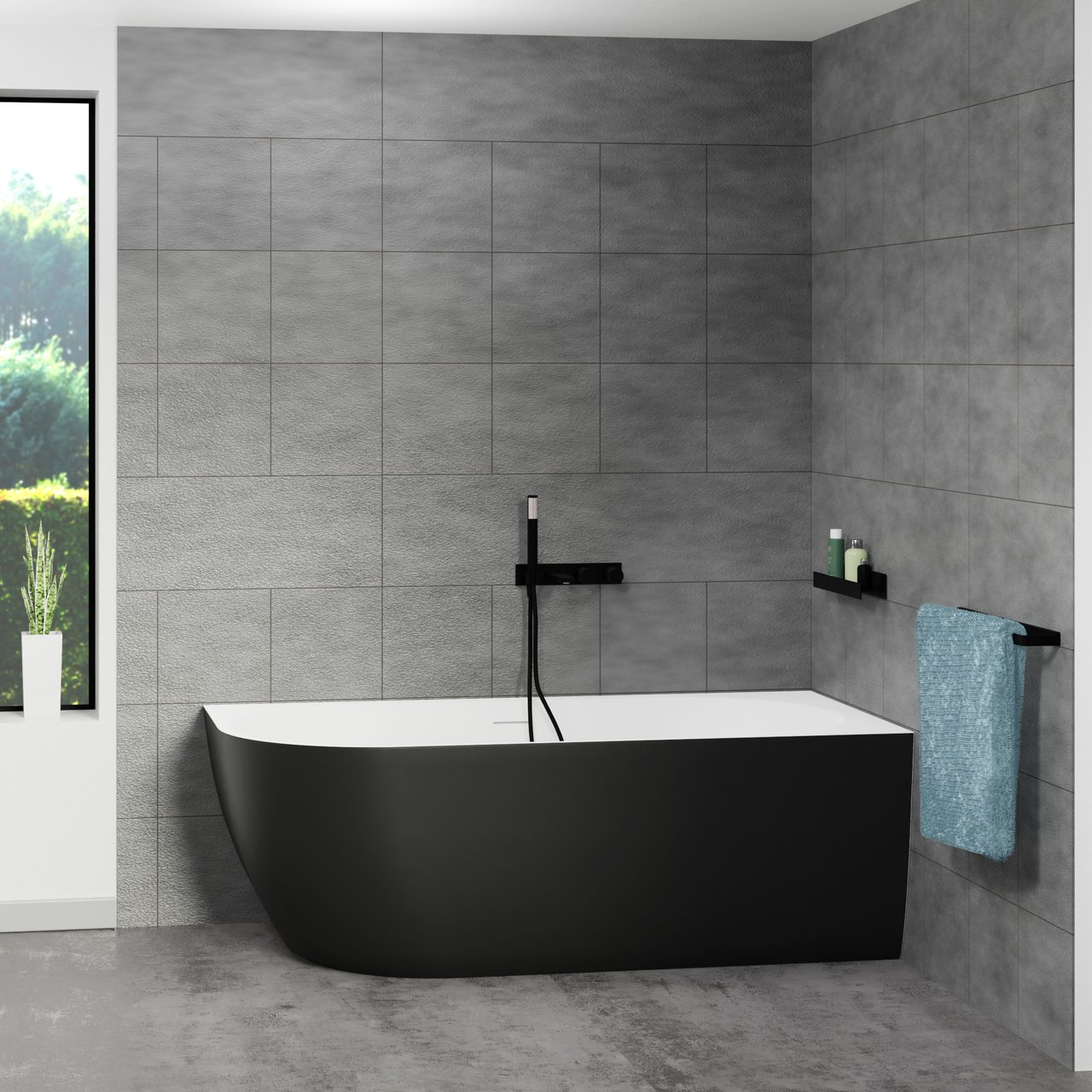 Luca Varess Otello 2-Personen-Eckbadewanne: rechts, 170 x 80 cm, Acryl, Schwarz Matt