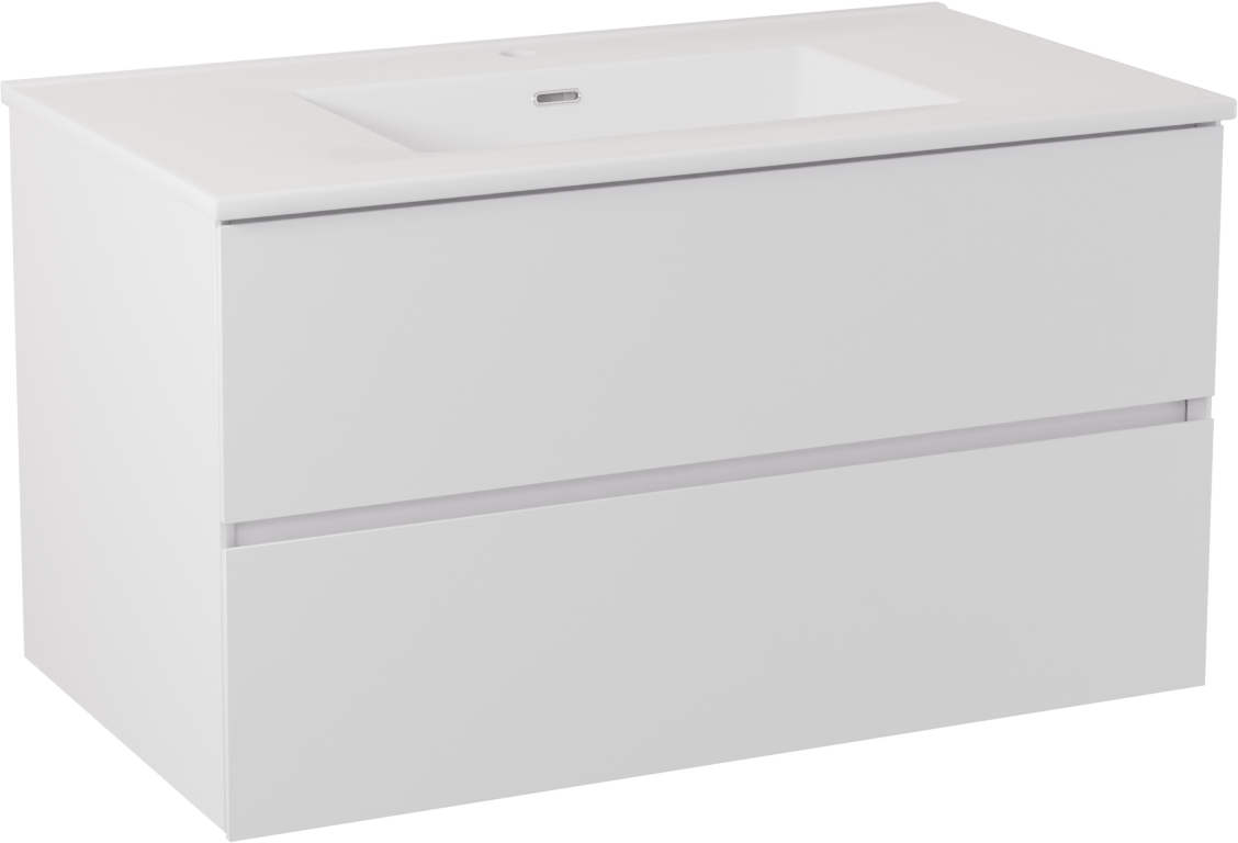 Storke Edge meuble salle de bains suspendu 95 x 52 cm blanc mat avec Kera plan simple en céramique blanc brillant, bonde incluse