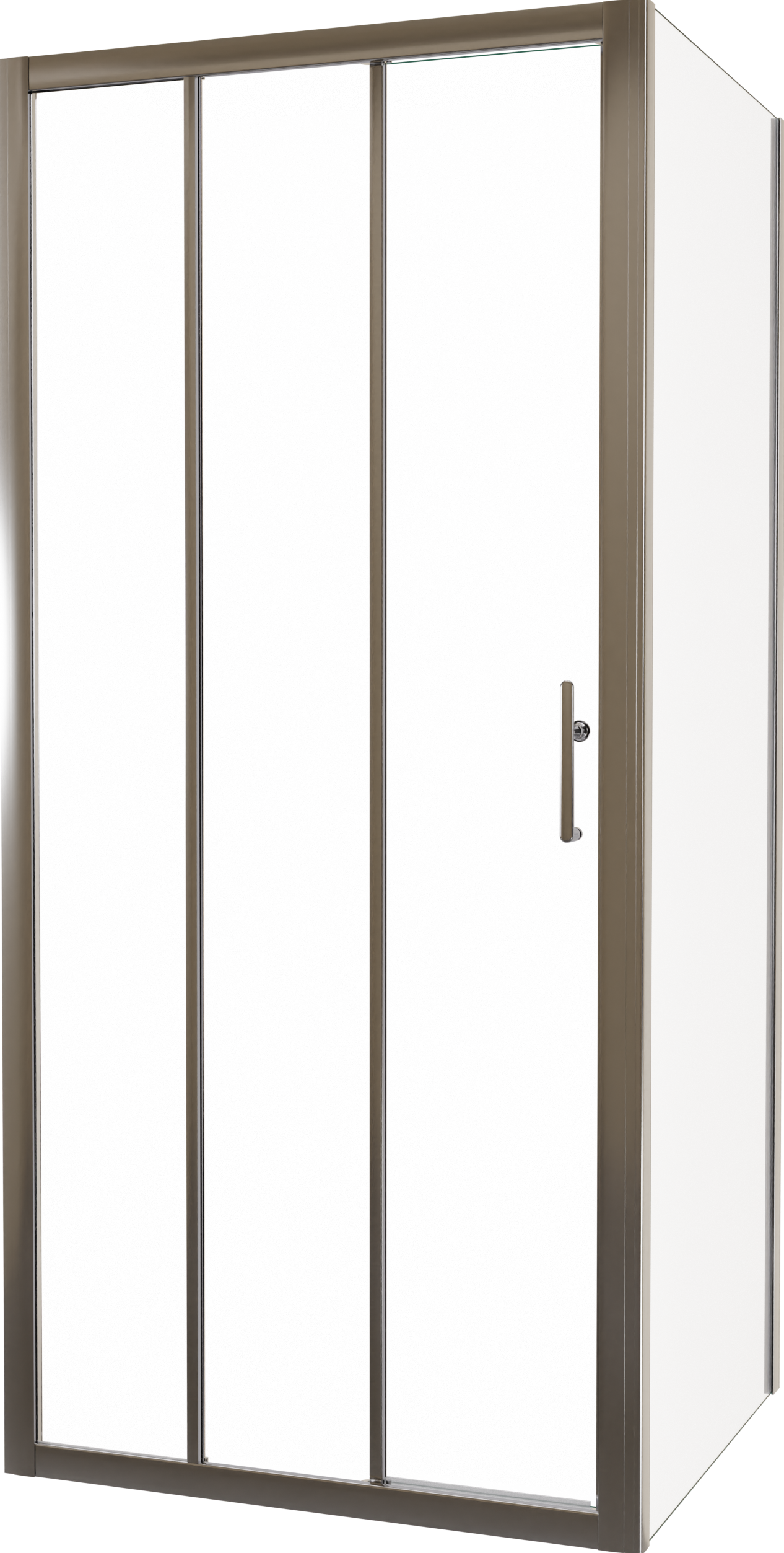 Linie Cadiz Eckdusche dreiteilige Schiebetür mit fixierter Seitenwand, 100 x 70 cm, Klarglas, gebürstet Chrom Profil