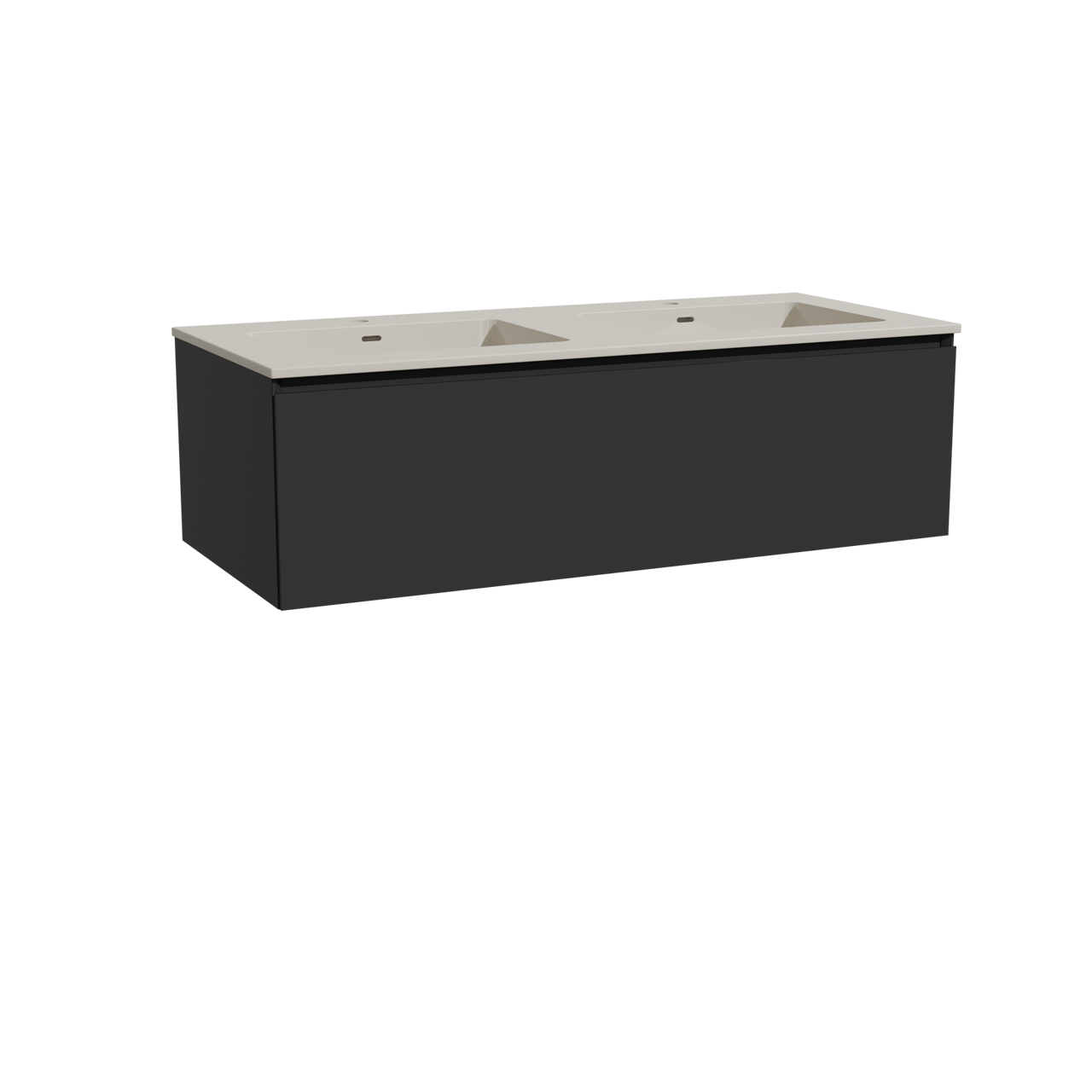 Storke Edge meuble salle de bains suspendu 120 x 52 cm noir mat avec Diva double vasque en top solid soie grise