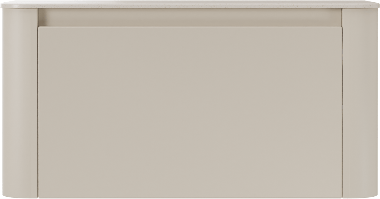 Storke Soft zwevend badkamermeubel 100 x 46 cm Sand mat met Tavola Soft enkele tablet in solid surface beige granita