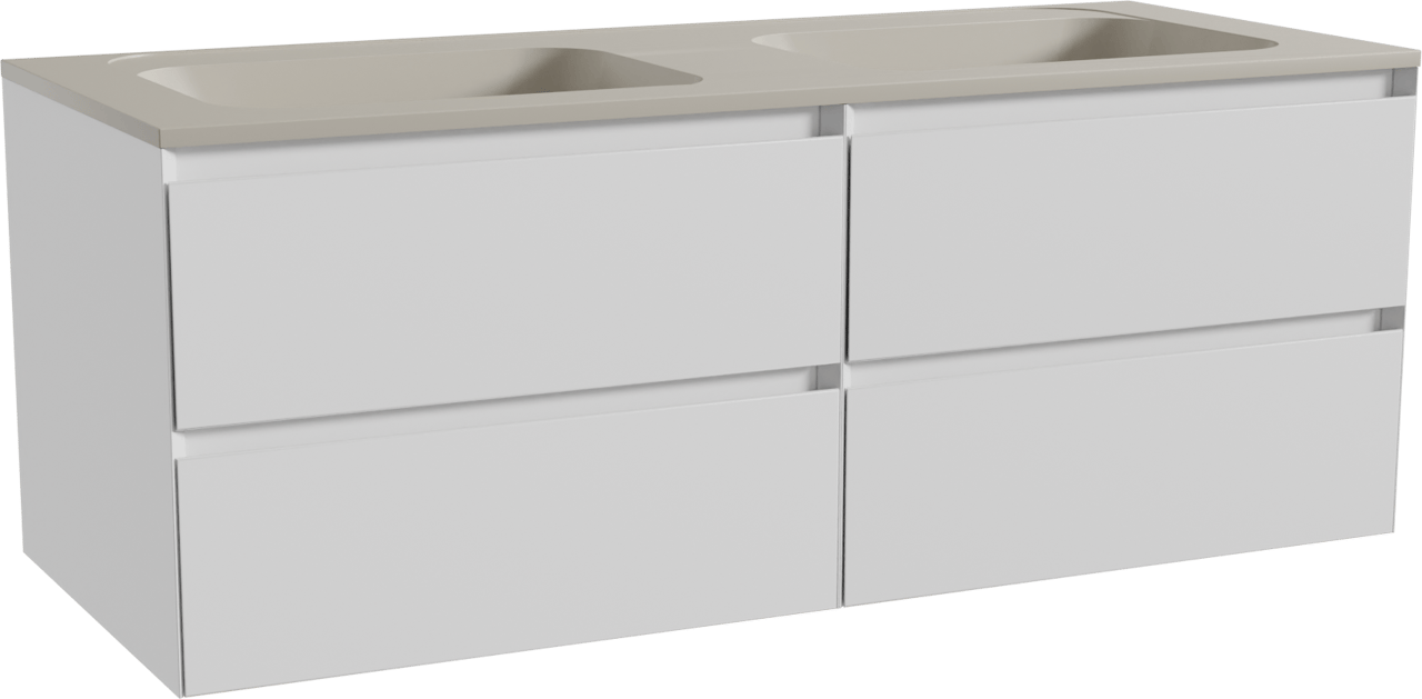 Balmani Mitra meuble salle de bains suspendu 135 x 55 cm blanc mat avec Tablo Strada double vasque en marbre composite soie grise