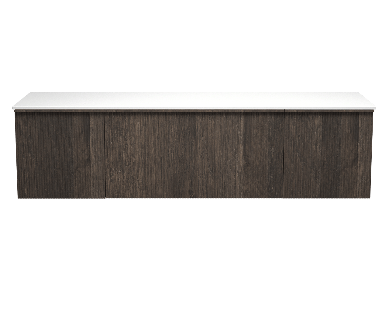 Balmani Forma zwevend badmeubel 180 x 55 cm gerookt eiken met Stretto enkel of dubbel wastafelblad in solid surface mat wit, Verticale symmetrische rechte ribbel