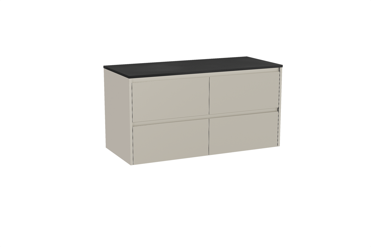 Storke Seda hängendes Möbelstück Set: 120 x 52 cm, Seidengrau, mit Panton Einzel- oder Doppel Waschtischplatte, Pulverbeschichtetes MDF Schwarz matt