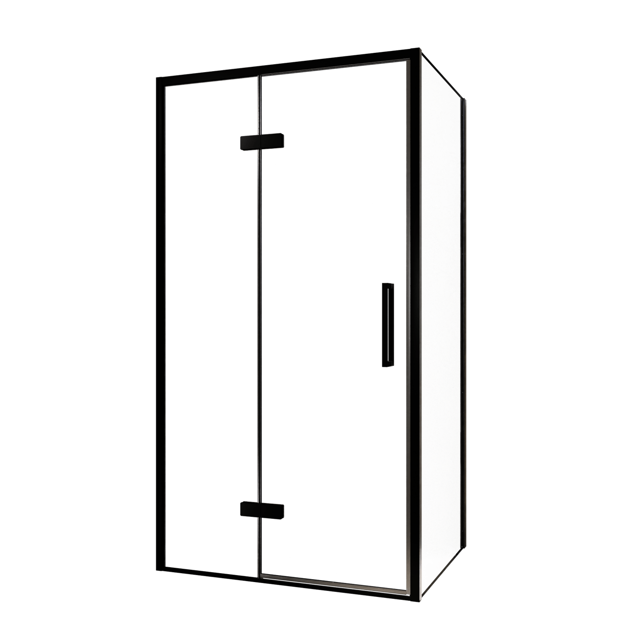 Balmani Senses Design douchehoek met linkse draaideur en vaste zijwand, 100 x 70 cm, Helder glas, Zwarte profielen