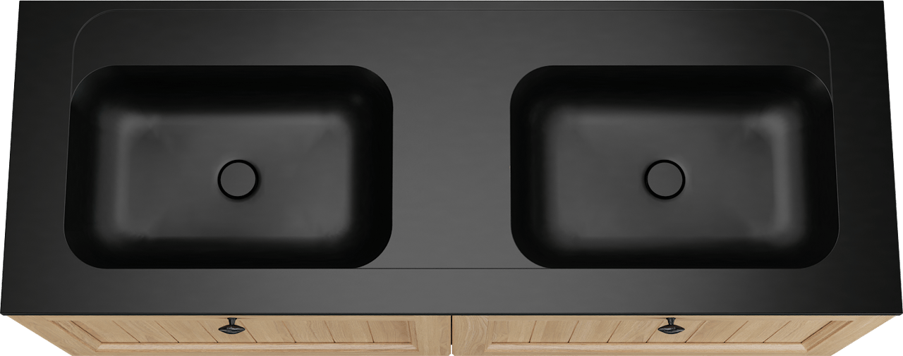 Balmani Lemon meuble salle de bains suspendu 150 x 55 cm, placage chêne naturel avec Tablo Strada double vasque en noir mat