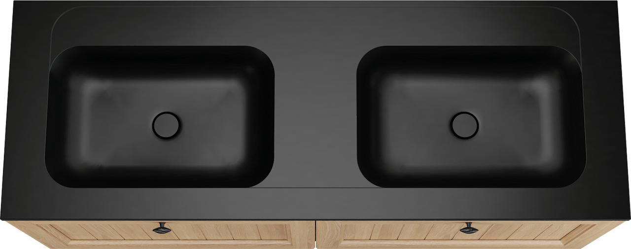 Balmani Lemon zwevend badkamermeubel 150 x 55 cm, fineer natuur eik met Tablo Strada dubbele wastafel in mat zwart