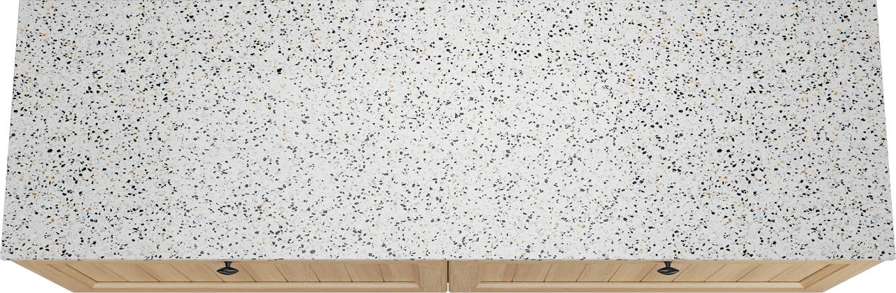 Balmani Lemon zwevend badkamermeubel 180 x 55 cm, fineer natuur eik met Stretto enkel of dubbel tablet in mat wit/zwart terrazzo