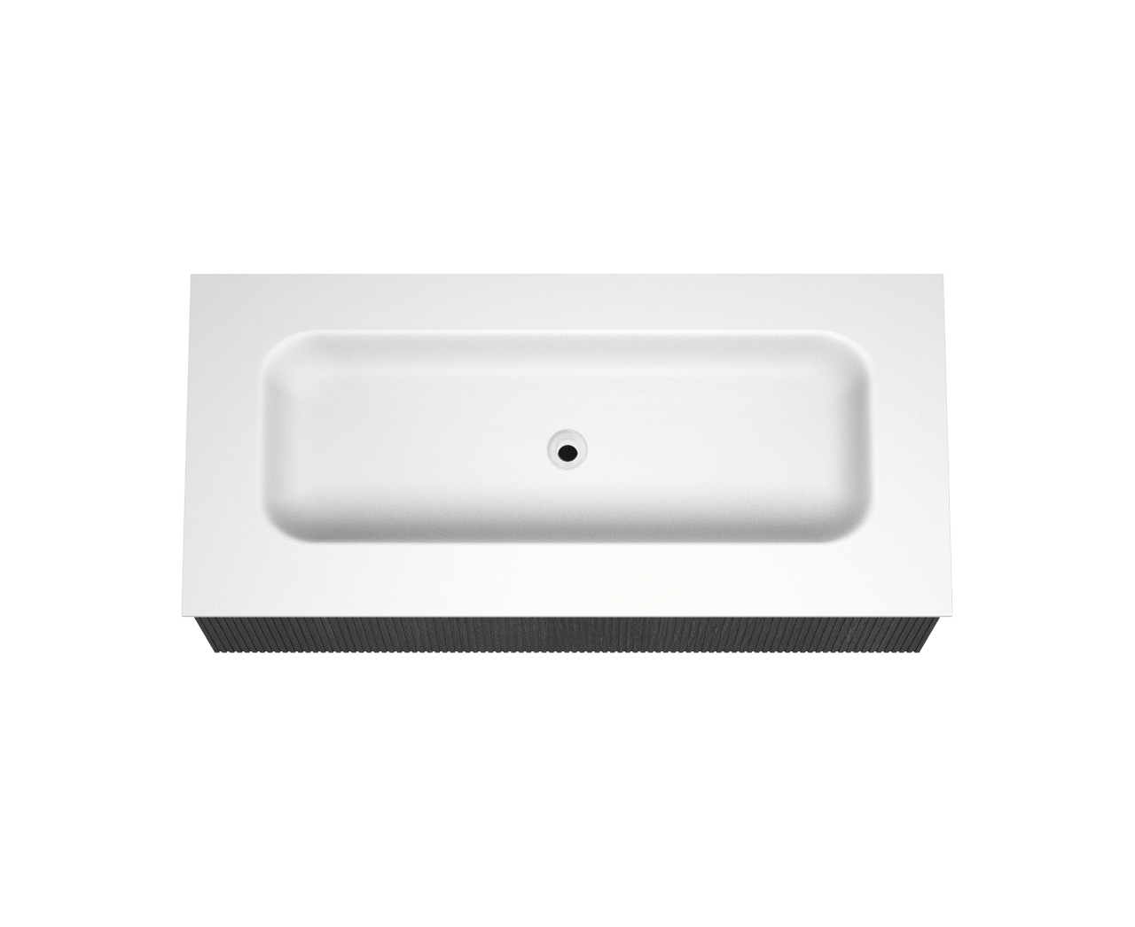 Balmani Forma zwevend badmeubel 120 x 55 cm zwart eiken met Tablo Arcato enkele wastafel voor 2 kraangaten in solid surface mat wit, Verticale symmetrische rechte ribbel