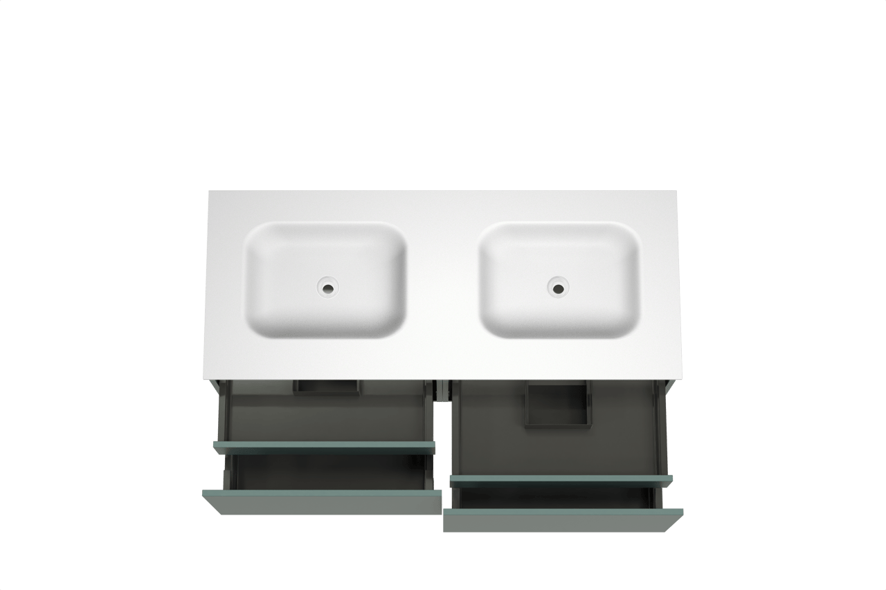 Balmani Sfera meuble salle de bains suspendu 135 x 55 cm forest avec Tablo Arcato double vasque en solid surface blanc mat