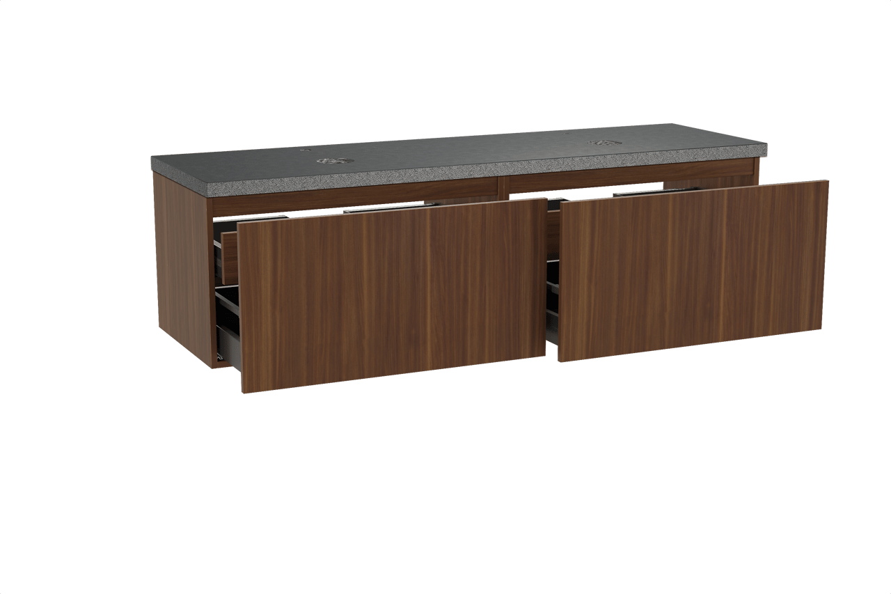 Balmani Sfera meuble salle de bains suspendu 180 x 55 cm noyer américain avec Rock tablette double en granit noir