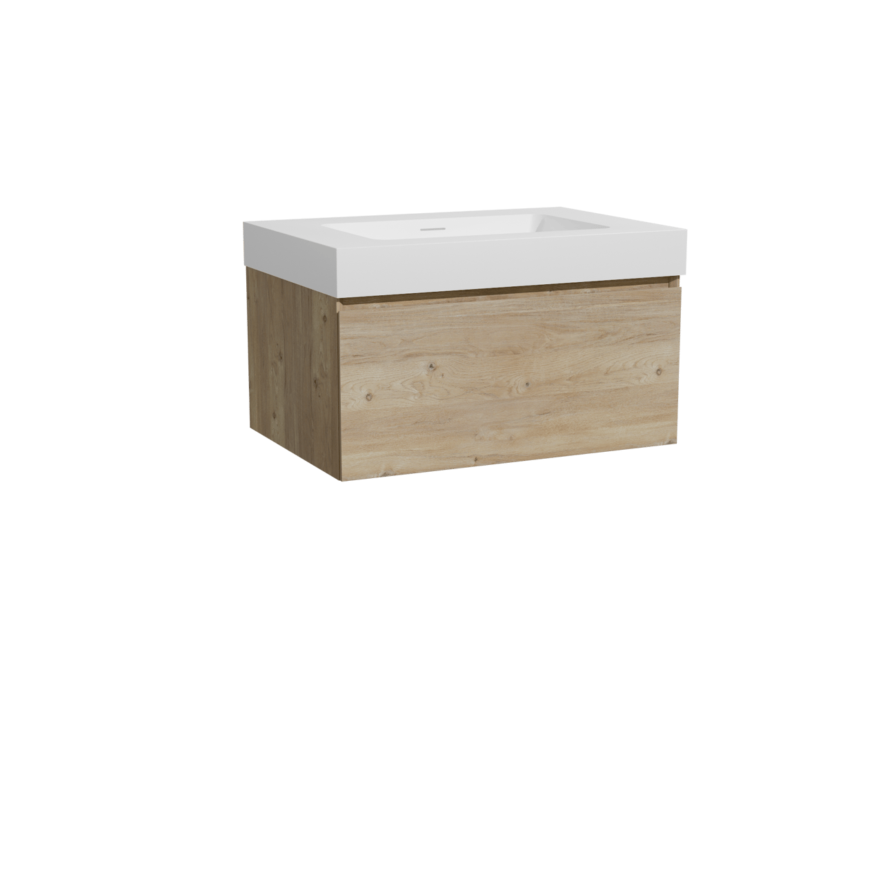 Storke Edge hängendes Möbelstück Set: 75 x 52 cm, Rohe Eiche, mit Mata High Einzelwaschtisch, Solid Surface Weiß matt