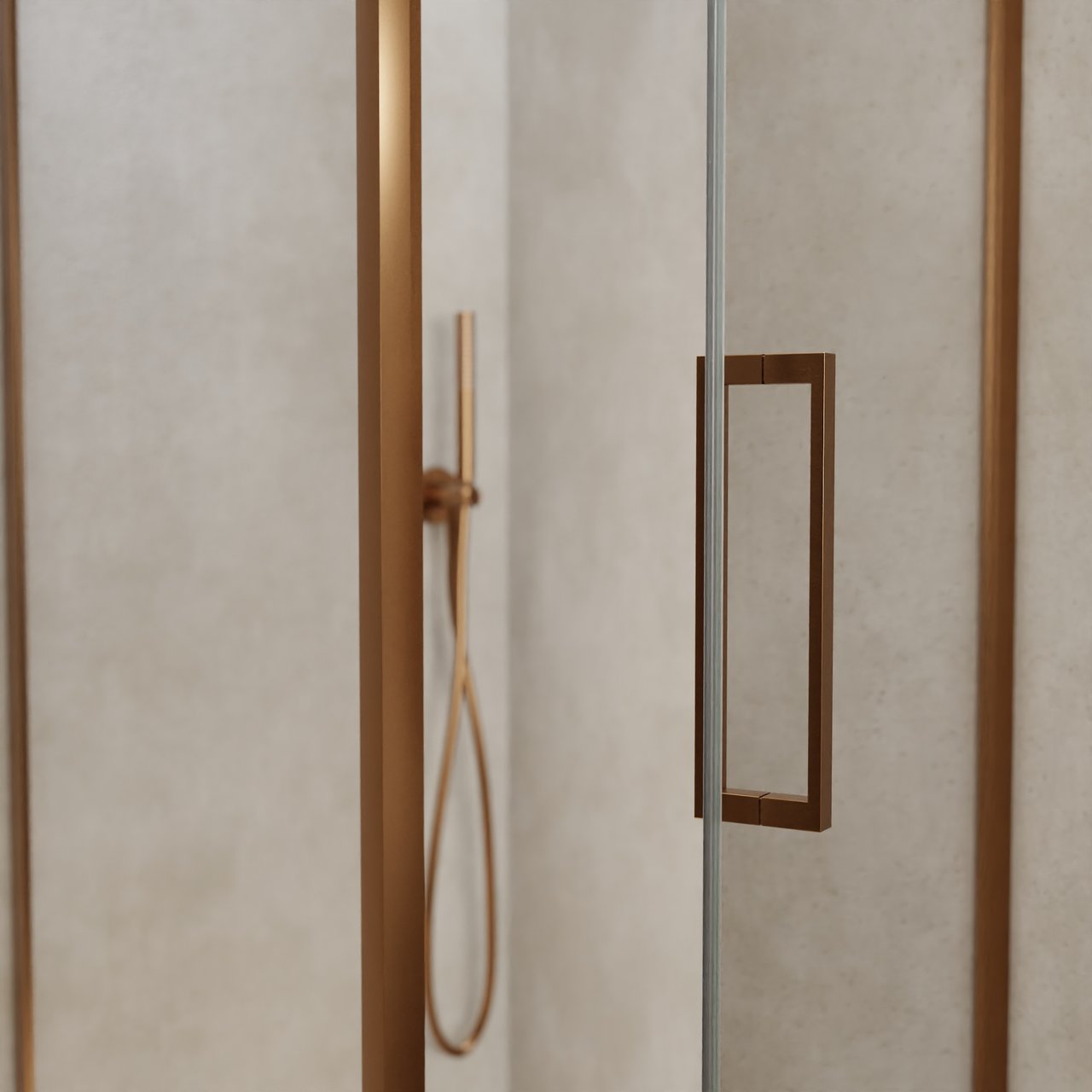 Balmani Senses Design Eckdusche: Drehtür (Rechts) mit fixierte Seitenwand, 90 x 90 cm, Klarglas, Profil Brushed Rosegold