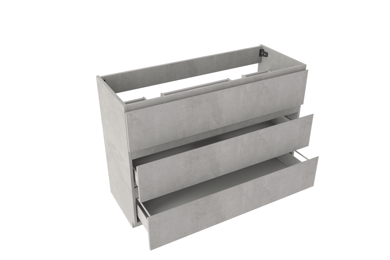 Storke Delta meuble sous-lavabo a poser 120 x 48 cm béton gris foncé 3 tiroirs 2 découpés de siphon
