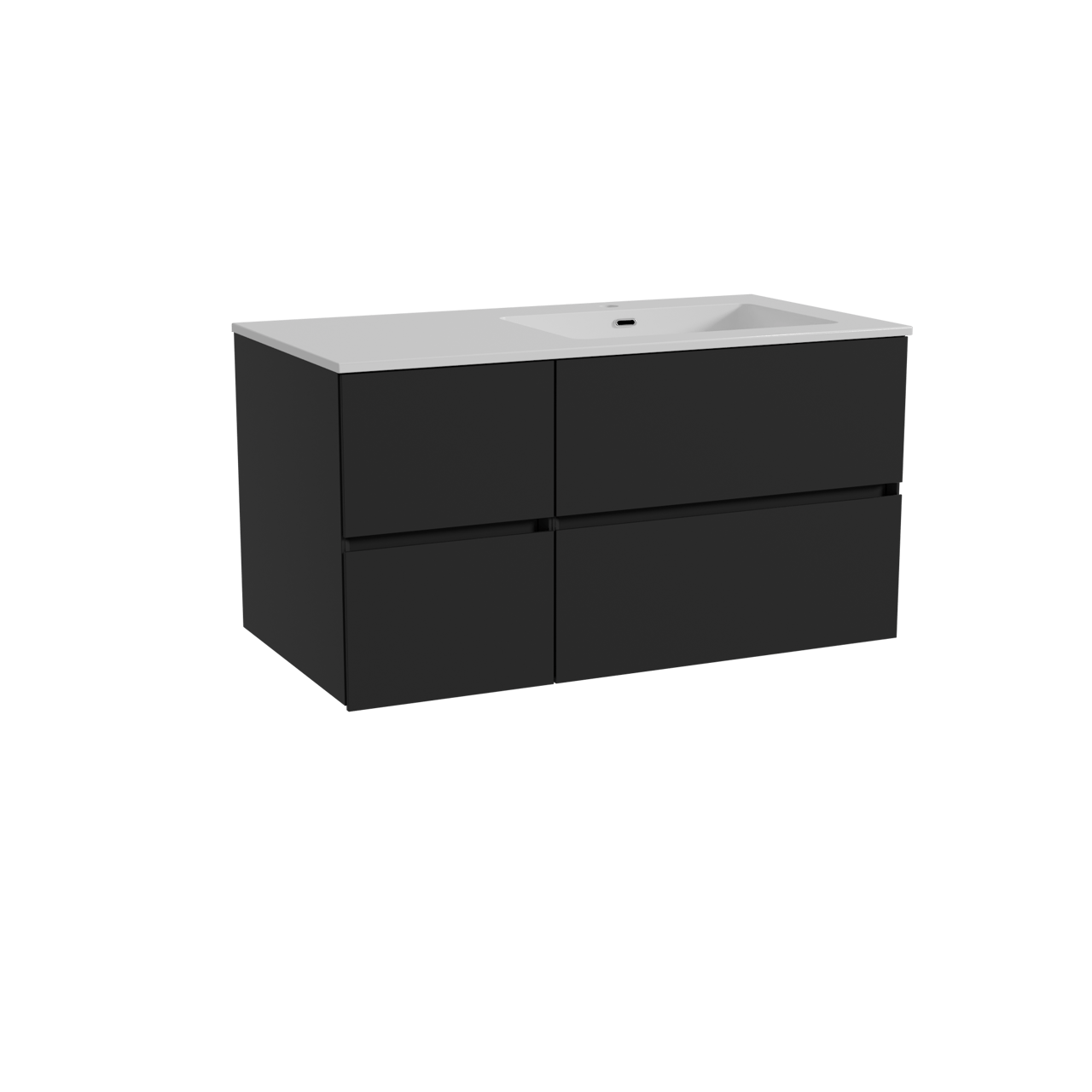 Storke Edge meuble salle de bains suspendu 100 x 52 cm noir mat avec Diva plan vasque asymétrique à droite en marbre composite blanc brillant