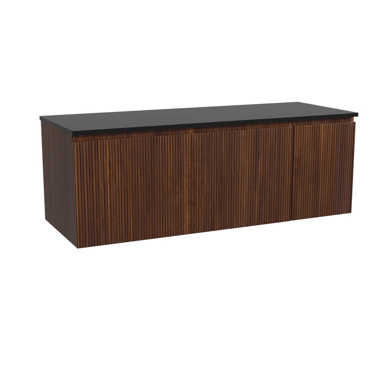 Storke Ribs hängendes Möbelstück Set: 140 x 52 cm, Nussbaum, mit Panton Einzel- oder Doppel Waschtischplatte, Pulverbeschichtetes MDF, Schwarz matt, Vertikale symmetrische gerade Rippe