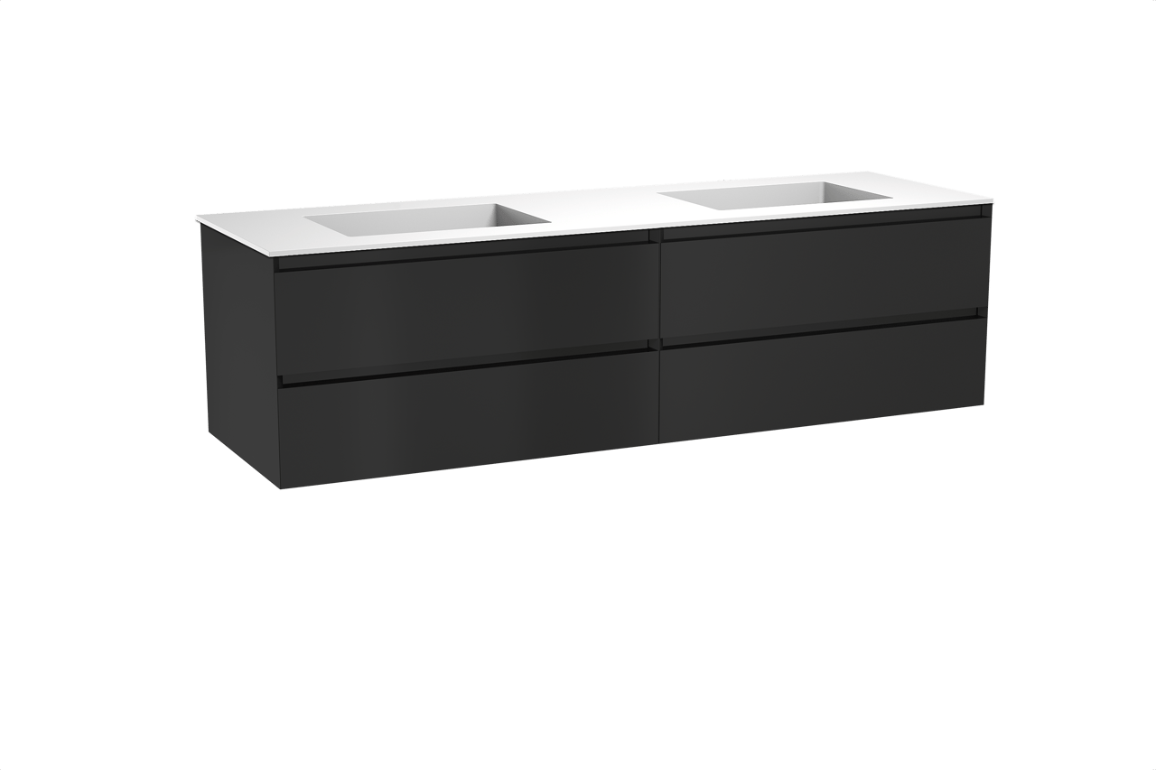 Balmani Mitra meuble salle de bains suspendu 180 x 55 cm noir mat avec Tablo Stretto double vasque en solid surface blanc mat