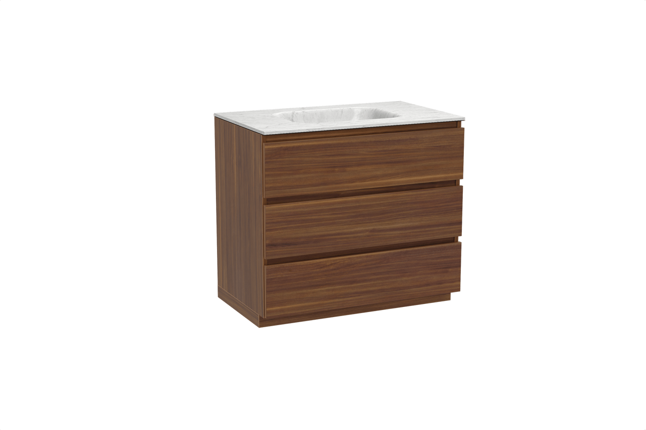 Balmani Lucida freistehendes Möbelstück Set: 90 x 55 cm, Amerikanischer Nussbaum, mit Tablo Arcato Einzelwaschtisch, Marmor Carrara