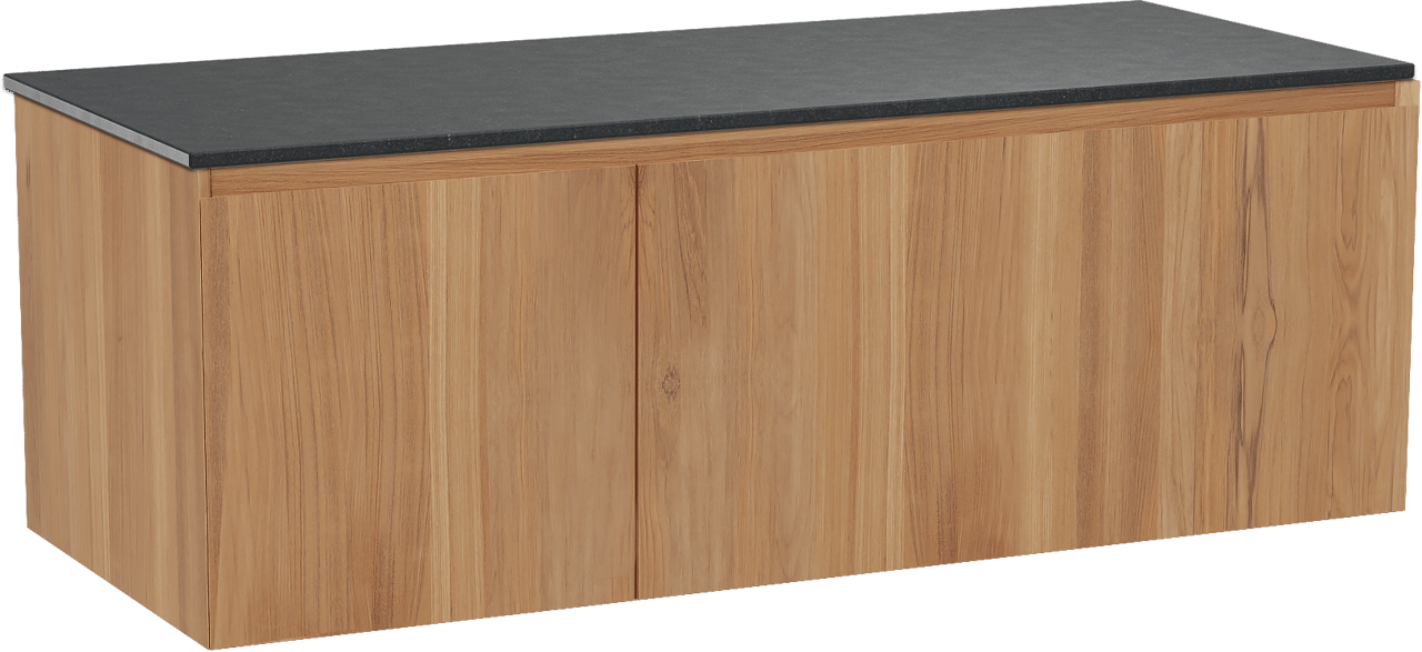 Balmani Idra zwevend badmeubel 135 x 55 cm teakhout met Stretto enkel of dubbel wastafelblad in zwart graniet