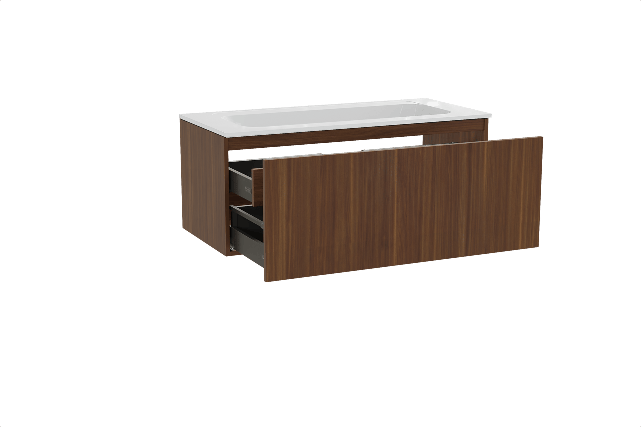 Balmani Sfera meuble salle de bains suspendu 120 x 55 cm noyer américain avec Tablo Strada plan simple en marbre composite blanc brillant