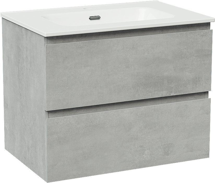 Linie Lado zwevend badkamermeubel 70 x 46 cm beton donkergrijs met Baro enkele wastafel in porselein glanzend wit