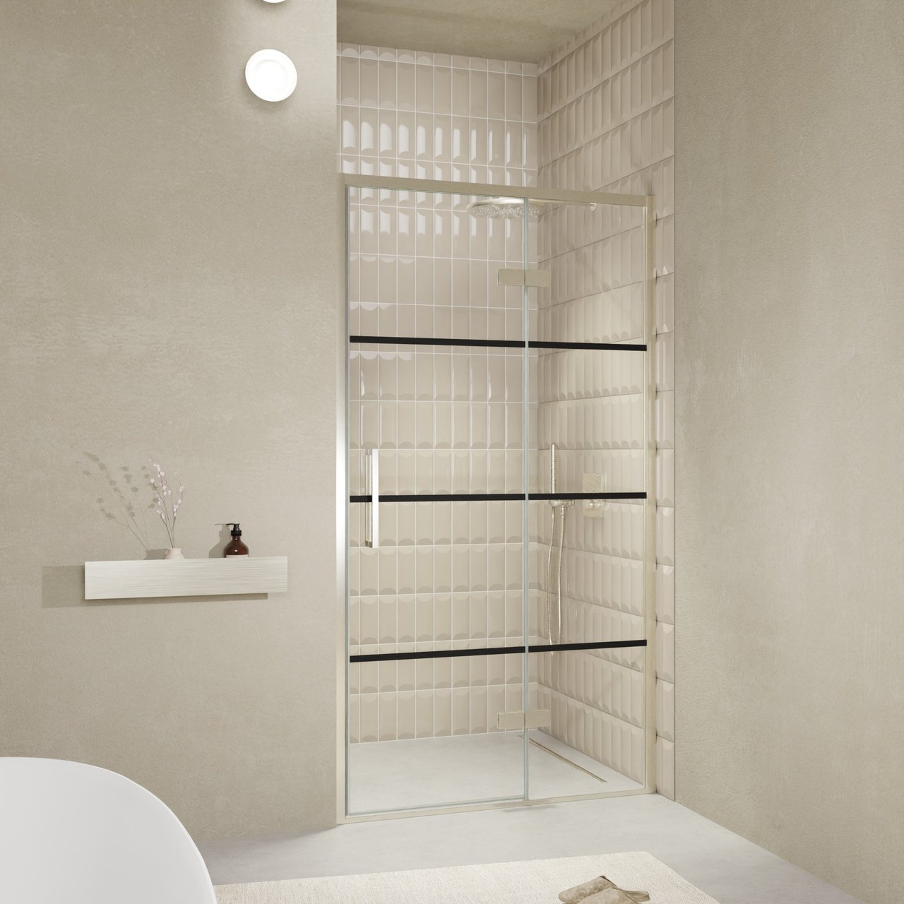 Balmani Senses Design douche draaideur rechts 120 cm x 210 cm Lined glas, Brushed CoolMetal profielen, met coating