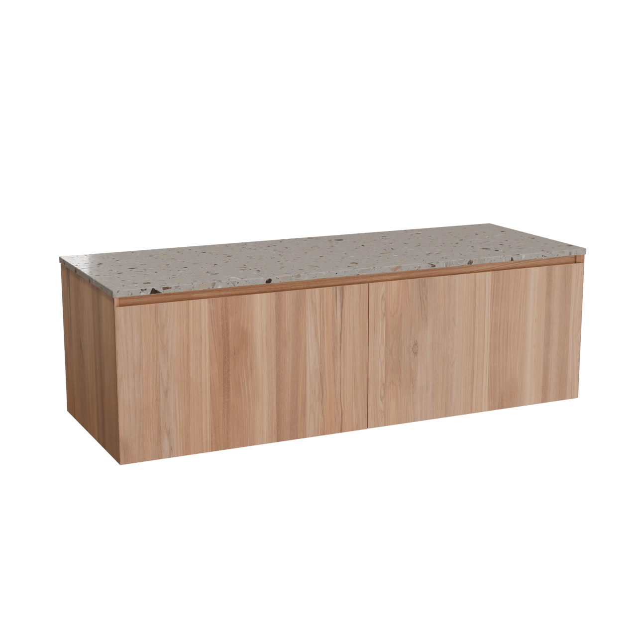 Balmani Idra meuble salle de bains suspendu 150 x 55 cm teck avec Stretto tablette simple ou double en terrazzo greige terrazzo